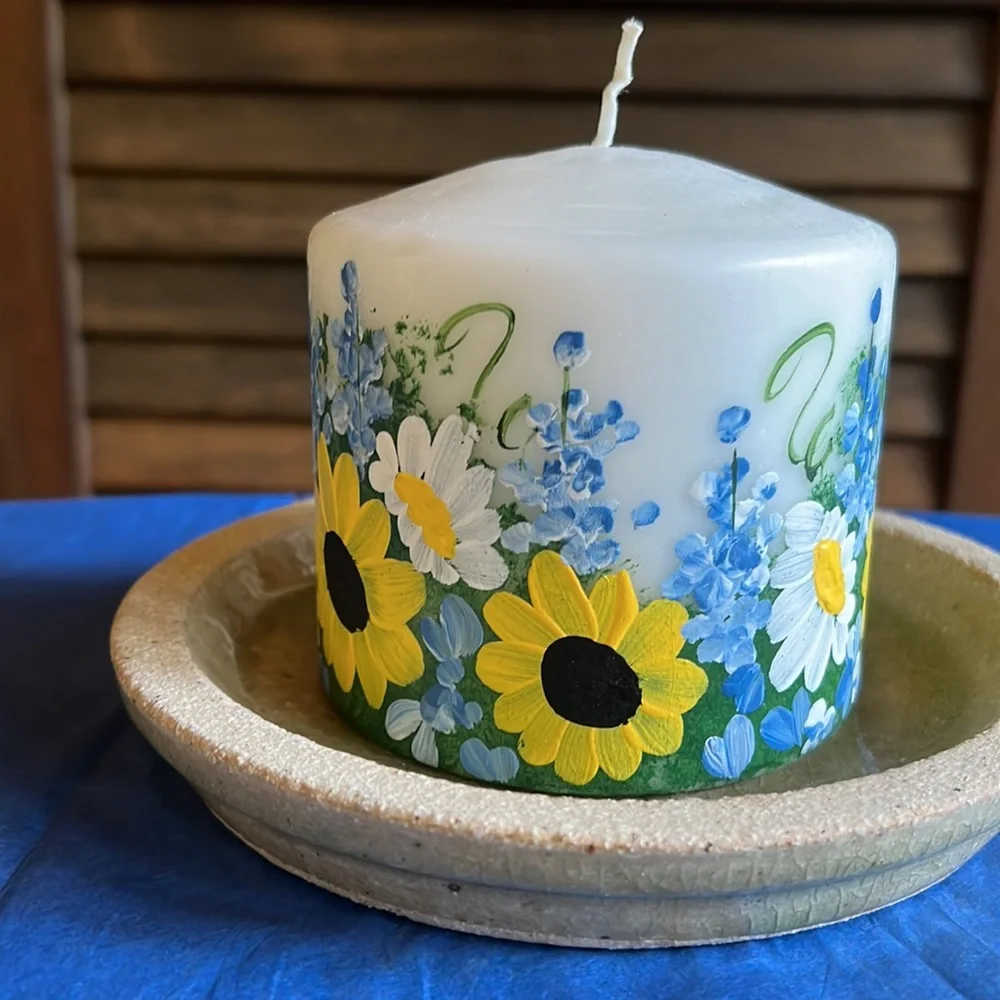 4x4 Hand Painted Blue Bonnets Medley Pillar Candle